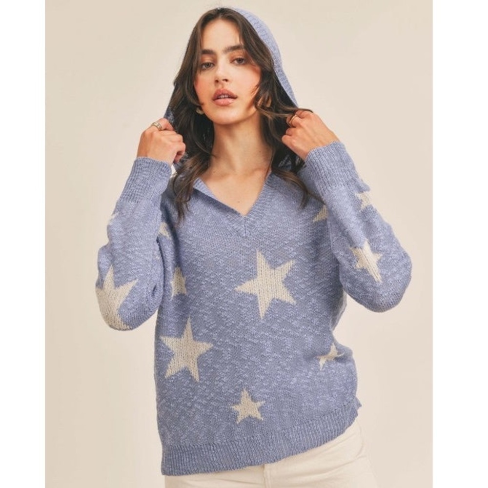 Lush Star Theme Knit Sweater W/Hood